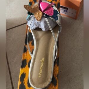 SILVER MULTI COLOR BUTTERFLY SANDALS (flats)